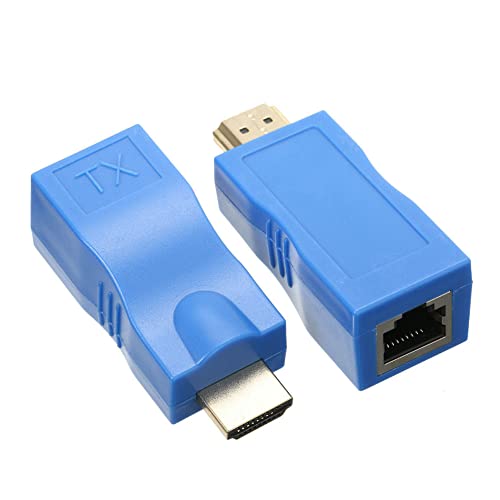Tecbee HDMI Extender >LAN RJ45 Buchse Adapter Cat 5e/6 Netzwerk Ethernet HDMI > RJ45 Netzwerk-Verlängerungskonverter Repeater 1080p bis zu 30 m Extender, Sender und Empfänger