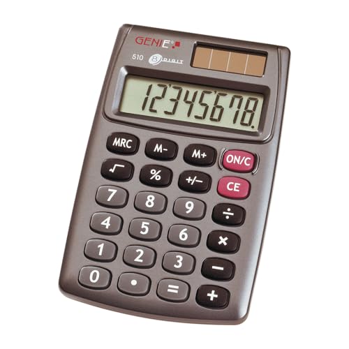 Genie 510 8-stelliger Taschenrechner (Dual-Power (Solar Und Batterie) Kompaktes Design) Grau