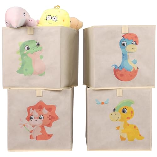 Navaris Aufbewahrungsbox Kinderzimmer - 4er Set - 33 x 33cm Kinder Spielzeug Box Dinosaurier Design - Box Spielzeug Kisten - Baby Ordnungsboxen Aufbewahrungsboxen - Toybox
