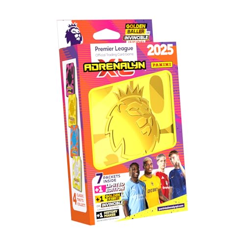 Panini Premier League 2024/25 Adrenalyn XL Classic Dose, gemischt - 59 Fußballer-Karten, darunter limitierte Auflage, Golden Baller oder Invincible und History Maker