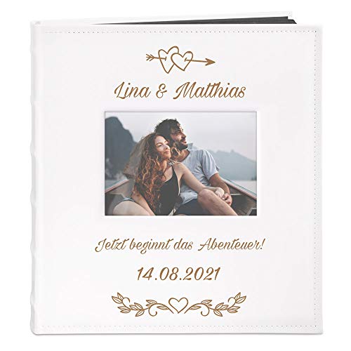 Maverton Fotoalbum zum Selbstgestalten mit Bildausschnitt & Gravur zum Jubiläum - Fotobuch zum Einkleben - 240 Fotos im Format 10x15-60 schwarze Seiten - Größe 33x30cm - Weiß - Hochzeitsgeschenk