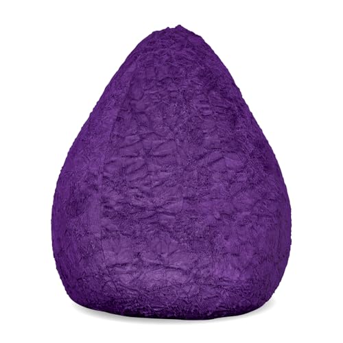 Lumaland Fluffy Sitzsack | Kinderzimmer Sitzkissen 60 x 45 cm | Waschbarer Bezug aus Webplüsch | Flauschiger & weicher Kinder Bodenkissen | Passend für Mädchen & Jungen | 120L Volumen [Dunkel Lila]
