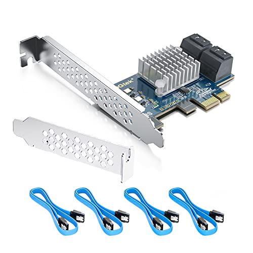 PCIe SATA Card Erweiterungskarte, 4 Port with 4 SATA Cables and Low Profile Bracket, 6Gbps SATA3.0 Controller PCI Express Expansion Card, Support SSD and HDD
