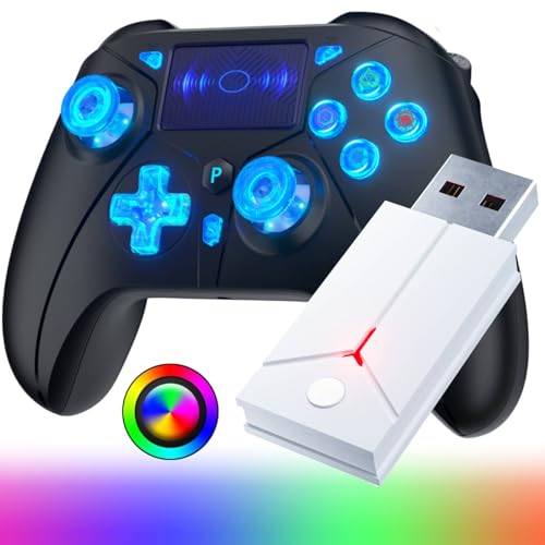 Bonacell RGB Kabelloser Controller für PS5/PS4/PC with 2.4GHz USB Receiver Adapter kompatibel mit PS5-Spielen, Dual-Motor-Vibration/6-Achsen-Sensor/Turbo/3,5-mm-Audiobuchse/Touchpad