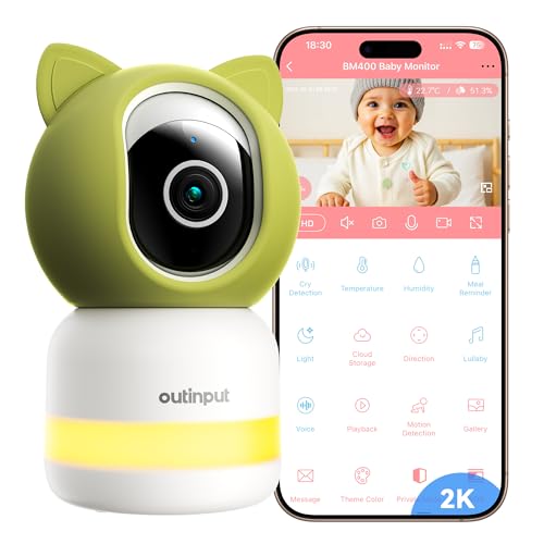 2K/4MP WLAN Smart Babyphone mit APP, PTZ Überwachungskamera Innen für Haustier, Auto-Tracking, Fütterungserinnerung, Schreierkennung, 2-Wege-Audio, IR-Nachtsicht, Nachtlicht, Micro SD&Cloud-Speicher