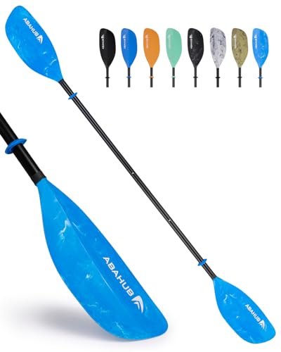 Abahub Kajak Paddel verstellbar 210cm bis 230cm 3teilig Doppelpaddel Schwimmende Kajakpaddel Bootsruder für Kajakfahren Aluminiumlegierungs Schaft Kunststoff Klingen Blau mit weißem Wellendruck