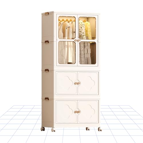 FLEXISPOT Kleiderschrank Children's Wardrobe Aufbewahrungsbox mit Deckel Aufbewahrungsbehälter (Weiß, 2 SET)
