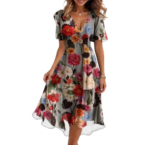 Generisch Damen Abendkleider Elegant Lang Chiffon Cocktailkleid Summer Kleider Knielang Tunika BindegüRtel Hohe Taille Kleid Dress for Women Freizeitkleid Sommerkleid Chiffonkleid für Hochzeit