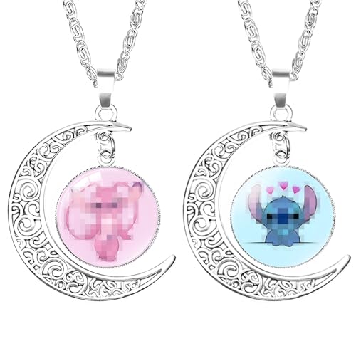 Stitch Halskette, 2 Stück Stitch freundschaftskette, Cartoon Halskette, Stitch Mondsichel Halskettel,Stitch Schmuck,Stitch Kette Anhänger Zubehör,Stitch Paar Halskette,Geschenk für Kindertagsgeschenk