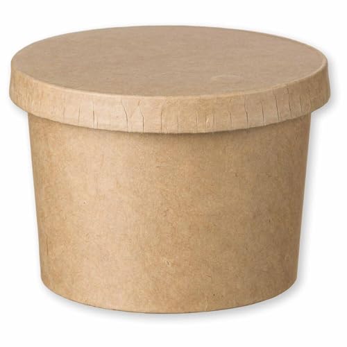 VEPATIM 50 Eisbecher Feinkostbecher aus Kraftpapier FSC® rund 230ml braun mit Deckel