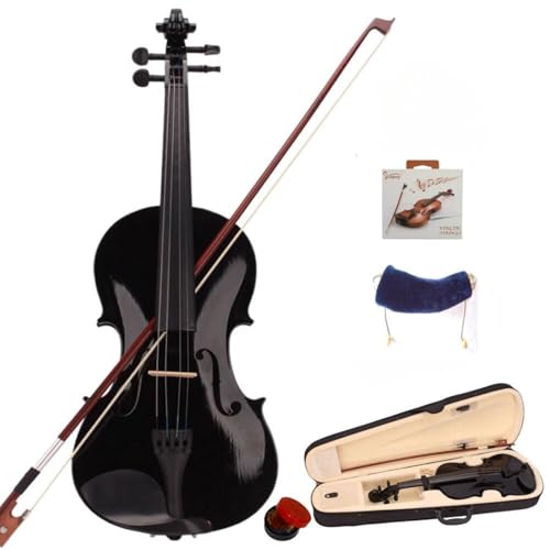 LALAHO 4/4 Full Size Violin Set, Erwachsenengeige für Anfänger, Massivholzgeige mit Etui, Bogensehne, Gefederte Schulterstütze, Kolophonium (Schwarz)