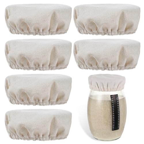 6 Stück Sauerteig Starterglas Stoffabdeckungen Leinentuch Proofing Tuch Elastische Wiederverwendbare Baumwollstoff Stoffabdeckung Stoffbezug für Teigzubereitung und zum Backen von Sauerteigbrot(10cm)