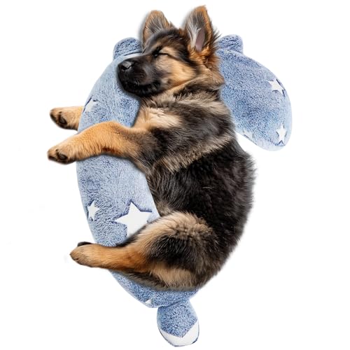 POMESEA Hundekissen, Superweicher Beruhigungskissen mit Hochdichter Baumwolle für Kopf, Nacken- und Rückenstütze - Maschinenwaschbar, Gemütliches Hunde-Spielzeug, Leuchtet im Dunkeln (L Blau)
