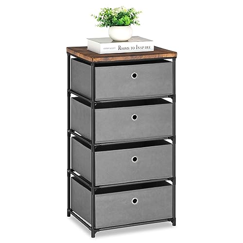 LIANTRAL Kommode mit 4 Schubladen, Stoffkommode, Aufbewahrungs-Turm, große Kapazität, Kommode, Schrank-Organizer-Einheit für Schlafzimmer, Flur, Eingangsbereich, Wohnheim, Grau