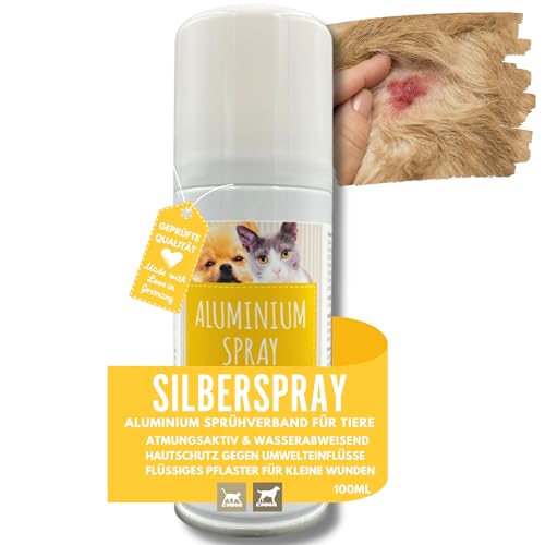 Silberspray für Tiere I Wundspray zum Wundschutz Hund Katze Haustier I Silber Spray Wundheilung I Aluminium Spray Wunddesinfektion I Sprühpflaster atmungsaktiv t Sprühverband Wundversorgung 100ml