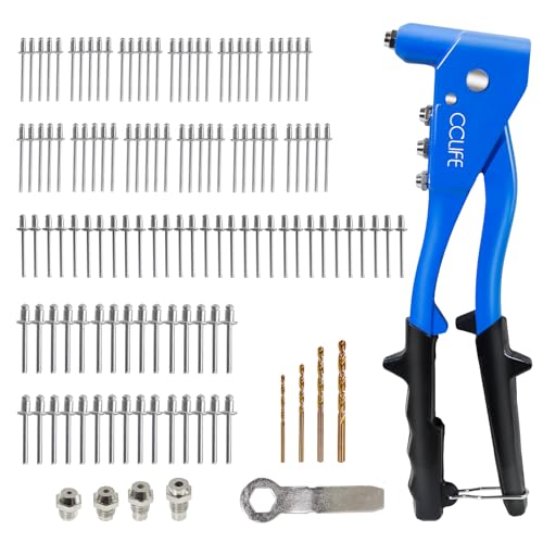 CCLIFE Nietenzange Set Blindnietzange Popnietenzange 120 tlg Blindnieten 4 tlg HSS Bohrer Nietzange Popnieten 2.4mm 3.2mm 4.0mm 4.8mm