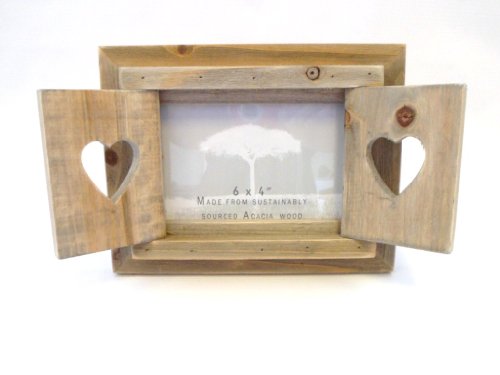 Nicola Spring Nicola Spring rustikaler Bilderrahmen aus Holzherz mit Fensterläden, 15,2 x 10,2 cm, braun