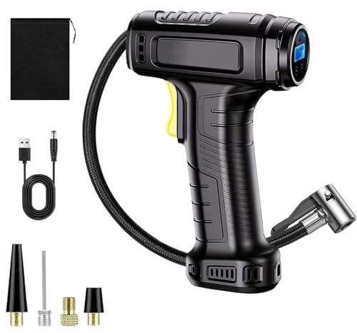 SINZUX Kabelloser Elektrische Luftpumpe,Tragbare 150PSI 12v Kompressor, Akku Fahrradpumpe mit alle ventile, LED-Licht,mini autoreifen pumpe luftkompressor für Fahrrad, Auto, Motorrad, Bälle