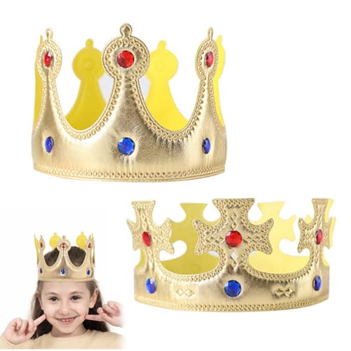 2 Stück Krone in Gold,Königskrone,Königin,Krone kinder,Crown mit farbigen Rubinen besetzt,das perfekte Accessoire für Ihr Königskostüm,für Geburtstagsfeier Kostümzubehör Mottoparty