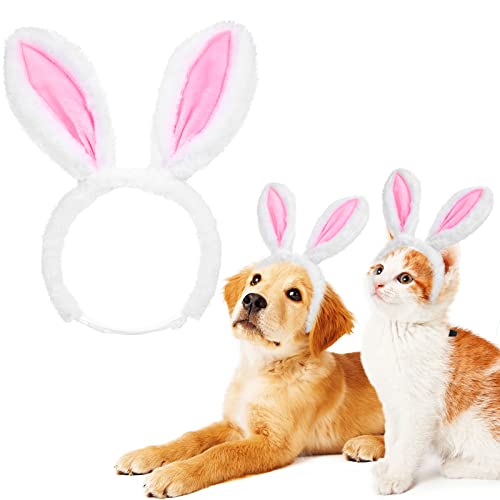 Weewooday Ostern Haustier Hasenohren Stirnband Süßer Flauschiger Katzen Hasenohren Haarreif Weiches Warmes Haustier Hasenohren Haarband für Hunde Katzen Welpen Kopfzubehör Ostern Party Kostüm, L