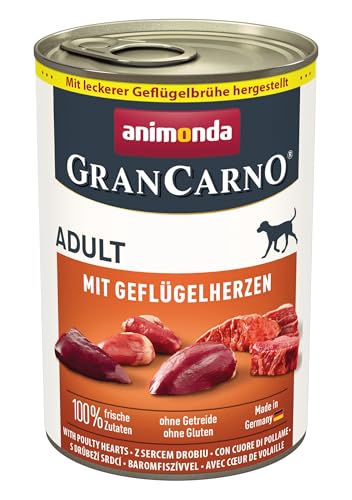 animonda GranCarno Hunde Nassfutter mit Geflügelherzen (6 x 400g), getreidefreies Hundenassfutter ohne Zucker, für ausgewachsene Hunde, mit frischen fleischigen Zutaten