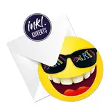 12 Smiley Einladungskarten Kindergeburtstag |das Original mit Ø 15cm und 400g/m² stabilen Papier | runde Einladung für Jungs und Mädchen (12 Einladungen mit Umschlag)