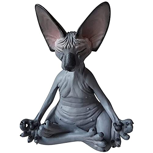 Lukasz Sphynx Katze meditieren, Statue der denkenden Katze, denkende Katze, meditierend, Deko, Sammlung, Meditation, ohne Haare, Sphynx