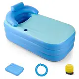 CO-Z Aufblasbare Badewanne Erwachsene Faltbare Spa-Badewanne PVC Aufblasbarer Pool Rechteckig mit Nackenkissen Tragbare Warm Badewanne für Camping Reisen Spa (PVC-mit Fußluftpumpe)