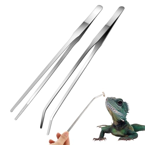 Grevosea 2 Stück Aquarium Pinzette 27 cm Edelstahl, Lange Futterzange Edelstahl mit Gummispitze Gerade und Gebogen Pinzetteterrarium Werkzeug, Futterwerkzeug für Aquarium-Silber