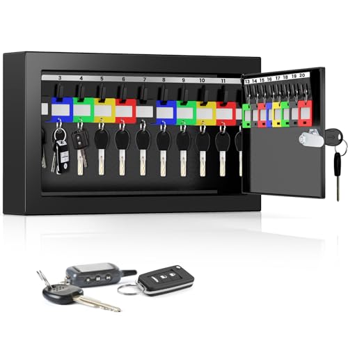 Nebakne Schlüsselschrank mit 20 Schlüsseln, Diebstahlschutz, Schlüsselschlossbox mit Schlüsselanhängern, verstellbarer Schlüssel-Organizer Wandtresor für Auto, Büro, Haus, Garage, Mietgeschäft