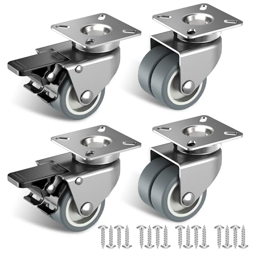 50mm Möbelrollen mit Sicherheitsbremse 4er Set Schwerlastrollen (2 mit Bremsen und 2 ohne) Strandkorbrollen mit 400kg Gesamtkapazität