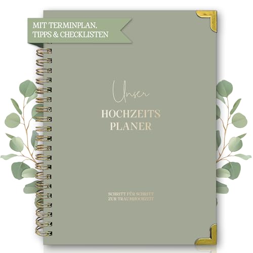 BIROYAL Hochzeitsplaner Deutsch für den großen Tag, 160 Seiten Wedding Planner mit Terminplan, Checklisten, Zeitplan und Tipps, Hochzeit Buch mit Kalender, Tolles Geschenk zur Verlobung - DIN A4