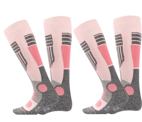 BestSale247 2 Paar Damen Skisocken Skistrumpf Funktionssocken für Wintersport mit Spezial-Polsterung (Grau-Rosa, 35-38)