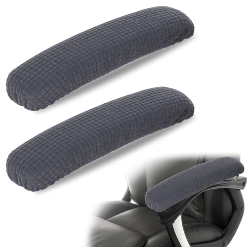 2 Stück Arm Armlehne Abdeckungen, Armlehnenbezug Bürostuhl Bürostuhl-Armlehnenbezug, dehnbar Polyester Bürostuhl Schutz Abdeckungen für Armlehnen, weiche Armlehnenkissen für Zuhause Büro (dunkelgrau)
