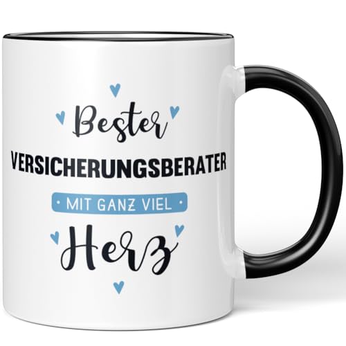 JUNIWORDS Tasse, Bester Versicherungsberater, mit ganz viel Herz, Schwarz (6068023)