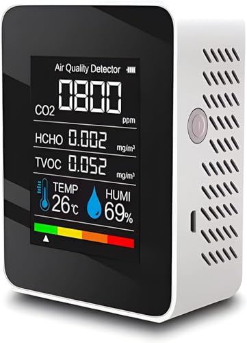Luftqualitätsmessgerät Innenbereich, 5 in 1 Luftqualität Messgerät Mit Co2 Messgerät, Formaldehyddetektor, Thermometer Hygrometer, Co2 Melder Hcho/Tvoc Messgerät Für Zuhause, Büro