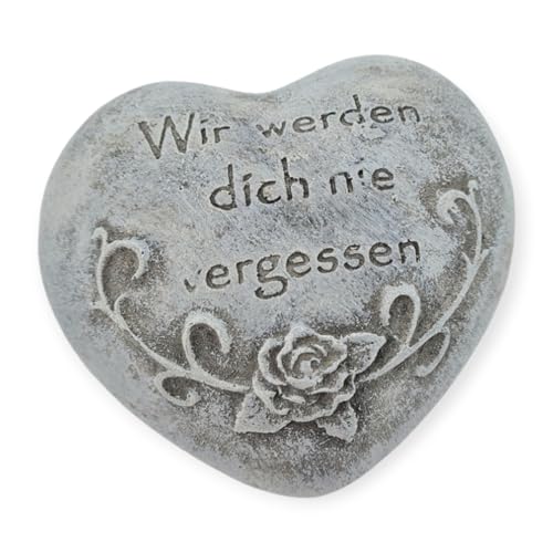 WB wohn trends Grab-Schmuck Herz zum Legen, Wir Werden Dich nie vergessen, Rose, Stein grau 7,5x7,5x3cm