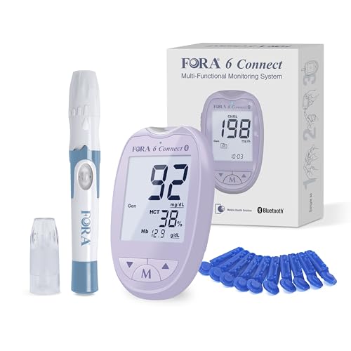 FORA 6 Connect Blutzucker, Keton, Cholesterin & Harnsäuremessgerät – All-in-One-Gesundheitsmessgerät für die Familie | Nur Gerät, Teststreifen separat erhältlich | Bluetooth E-Tagebuch | Lavendel Lila