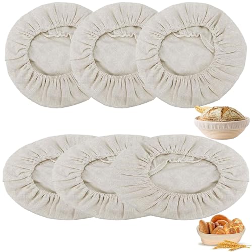 TAKUZA 6 Stück Leineneinsatz für Brot Gärkörbchen Gärkorb, Leinentuch für Gärkorb, 3 Stück Rund und 3 Stück Oval, Proofing Tuch, Proofing Basket Cloth Liner, für Garkörbe Brot (25cm)