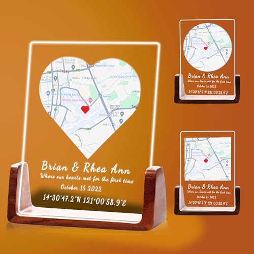 toyofmine Personalisierte Karte Acrylplatte mit Stand, Unsere Erste Begegnung Karte, unseres ersten Dates, Wo wir uns getroffen haben, Geschenk zum Jubiläum für die Frau, Freundin