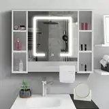 TUKAILAI Spiegelschrank mit LED-Beleuchtung, 6 offene Ablagefächer und Verstellbaren Regalen, Badezimmerspiegel mit Touchschalter Badspiegel Lichtspiegel Wandspiegel Badschrank für Badezimmer