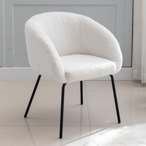 chairus Gepolsterter Sessel aus Kunstfell Schlafzimmer Wohnzimmer Armlehnstuhl Wannenstuhl Loungesessel mit Metallbeinen (Weiß)