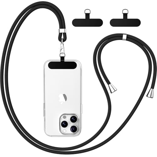 caslord Handyband Universal, Handy Lanyard mit 2 Stück Universelles Patch, Handyband mit Hülle kombinierbar, Einstellbar und Abnehmbar - Schwarz