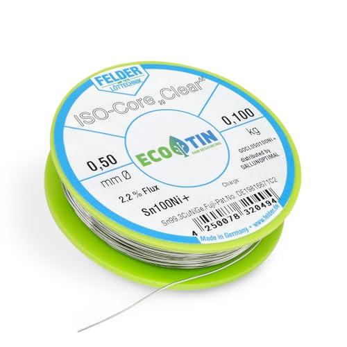 Felder Lötzinn ISO-Core Lötdraht Clear Sn100Ni+ Sn99,3CuNiGe (0,5 mm auf 100 g)
