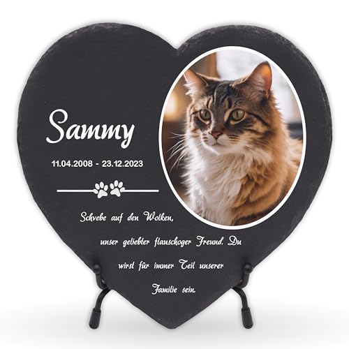 LAUBLUST Personalisierte Herzform Grabplatte mit Name & Foto als Grabschmuck für Hund, Katze & andere Haustiere - Pfoten, 3 Größen | Schieferplatte mit Gravur als Tiergrabstein Deko & Tiere Grabtafel
