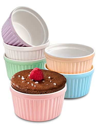 Praknu 6 Souffle Förmchen aus Keramik - Backofenfest - 200 ml - 9 cm - Stapelbar - Mit Antihaftbeschichtung