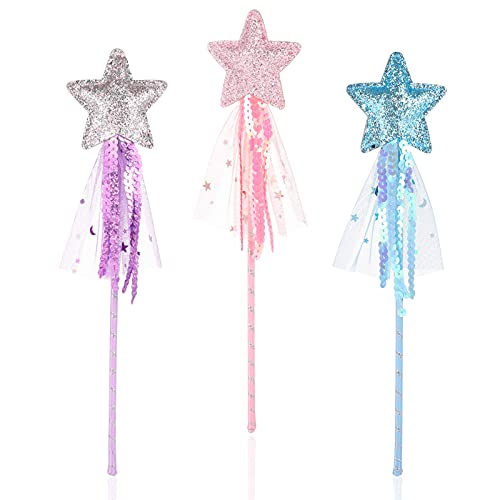 Chutoral 3 Stück Stern Zauberstab Prinzessin Zauberstab Fee Glitzer Stern Zauberstab Feenstab für Mädchen Weihnachten Halloween Geburtstagsfeier Dekoration (Violett&Rosa&Blau)