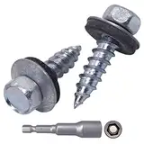 SKIR'CO (80 Stück) verzinkte Dachschrauben, 6,5 x 25 mm selbstschneidende Schrauben mit EPDM-Unterlegscheiben, Sechskantkopf