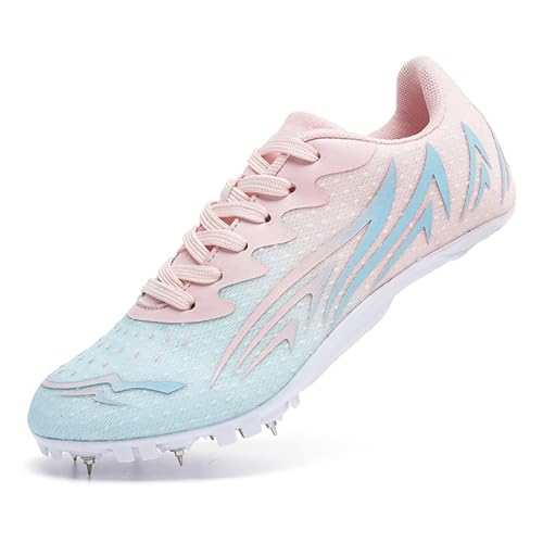 ZHENSI Damen Spikes Leichtathletikschuhe Kinder Rennlaufschuhe Leichte Sprint Springsportschuhe,Rosa,35 EU