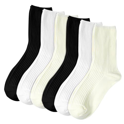 Vin Beauty 6 Paar Damen-Crew-Socken, Damen-Multipack aus Premium Baumwolle, ästhetische Sportsocken, Atmungsaktive Damensocken, Geeignet für Sport, Freizeit und Partys (Farbe 4)